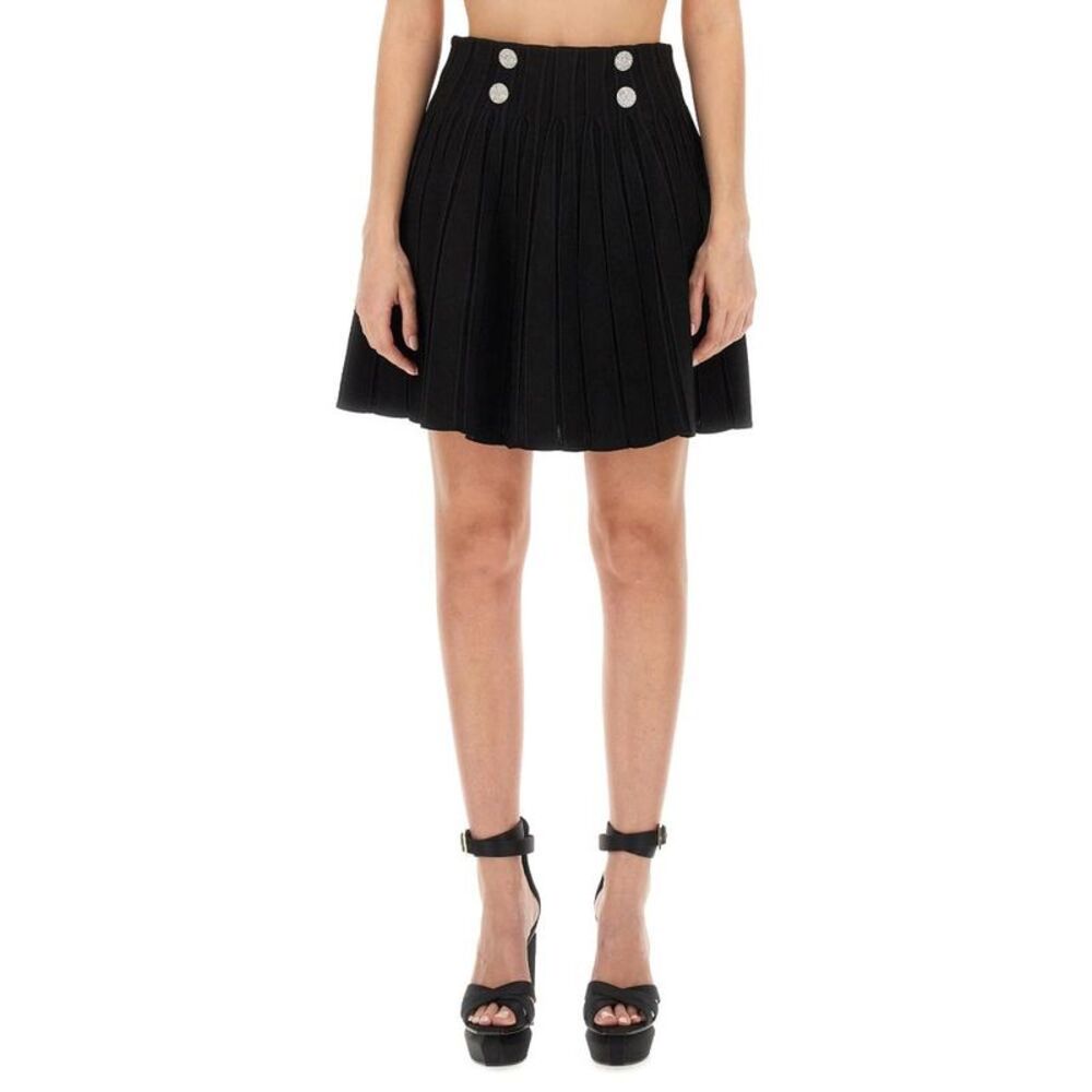 BALMAIN Women's High-Waisted Pleated Mini Skirt with Decorative Buttons Women